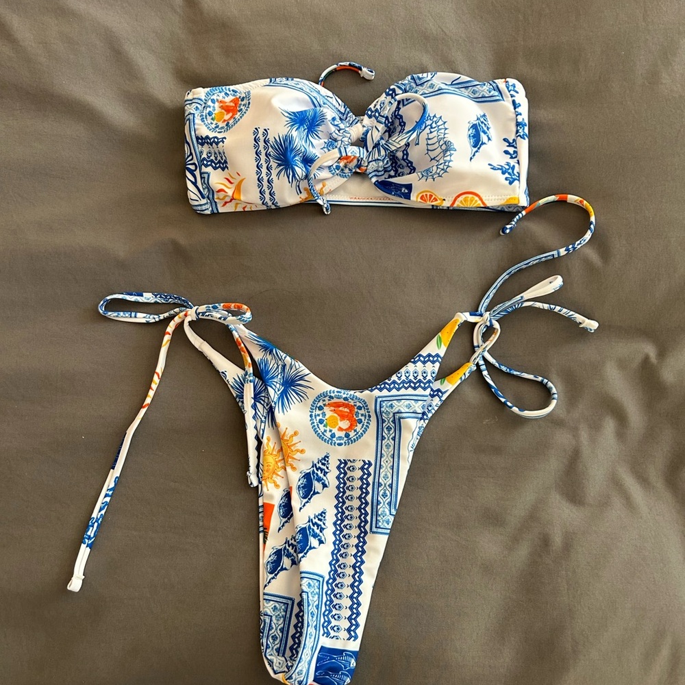 Blue and White Bikini Set